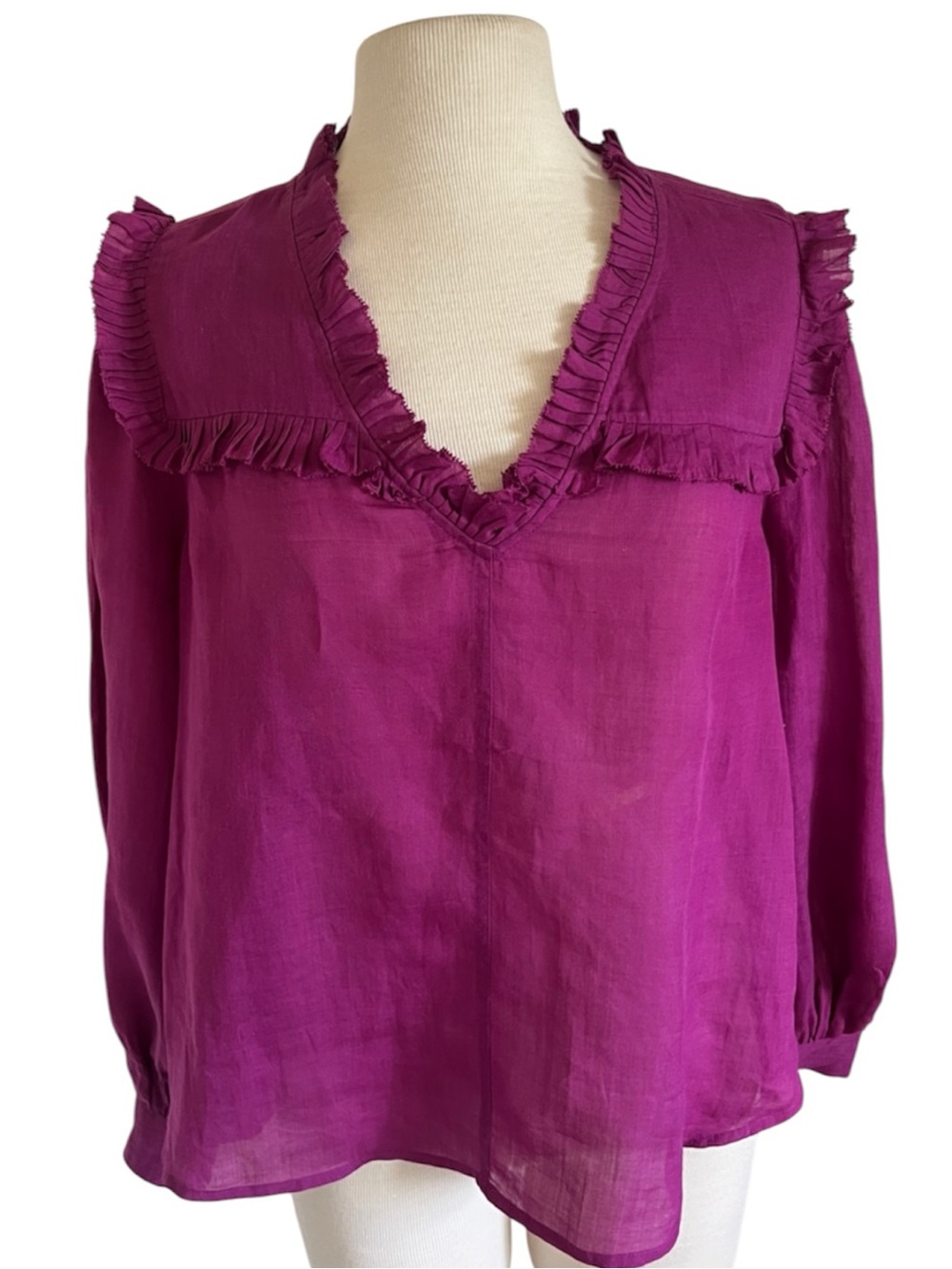 Sea Ruffled V-Neck Blouse - Magenta